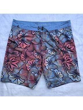 Roark Revival Savage Board Shorts Mens 34 Floral Surf Swim Trunks Stretch 8”
